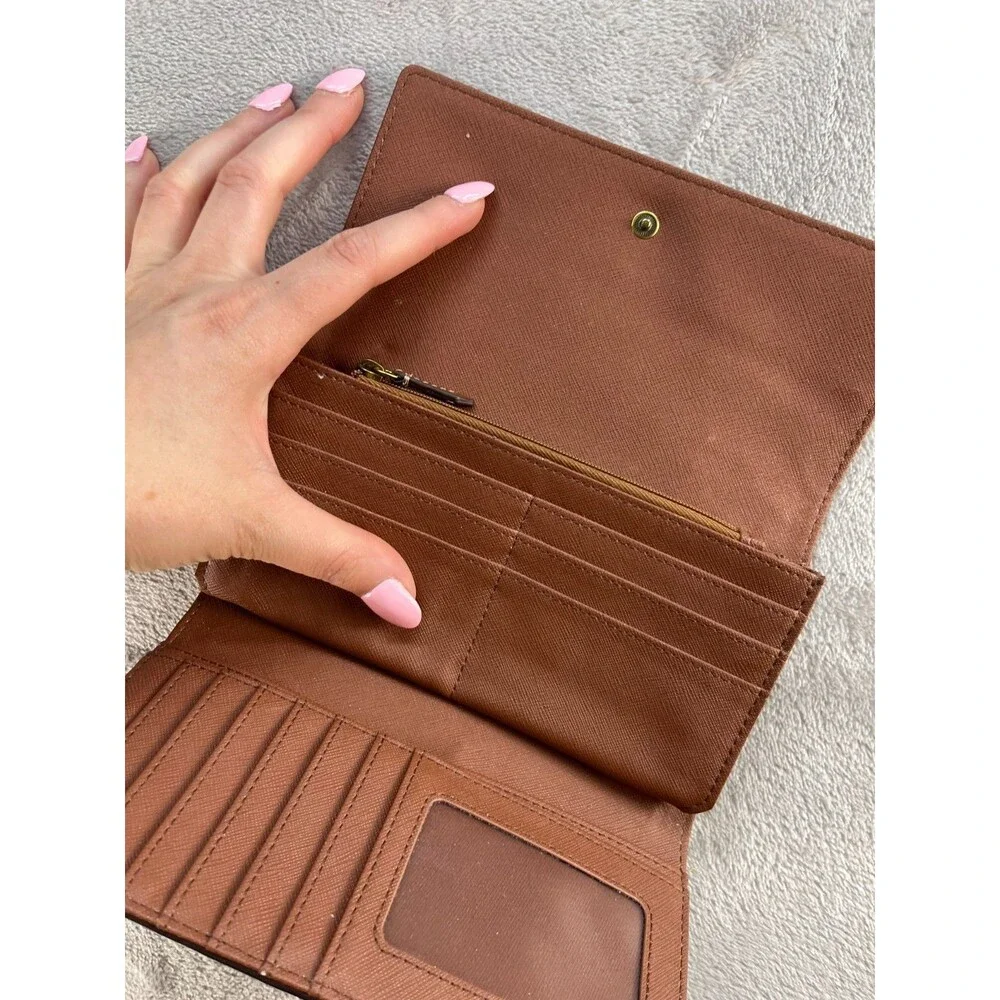Fossil Brown Leather Zip Around Wallet Organizer Clutch Long Wallet